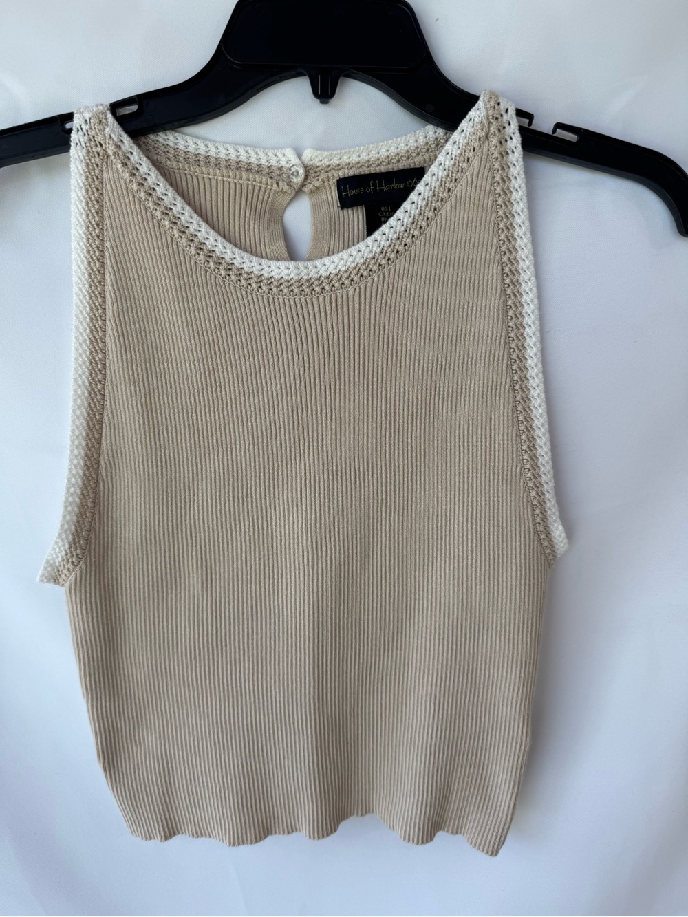 House of Harlow 1960 Beige Ribbed Tank with Contrast Trim